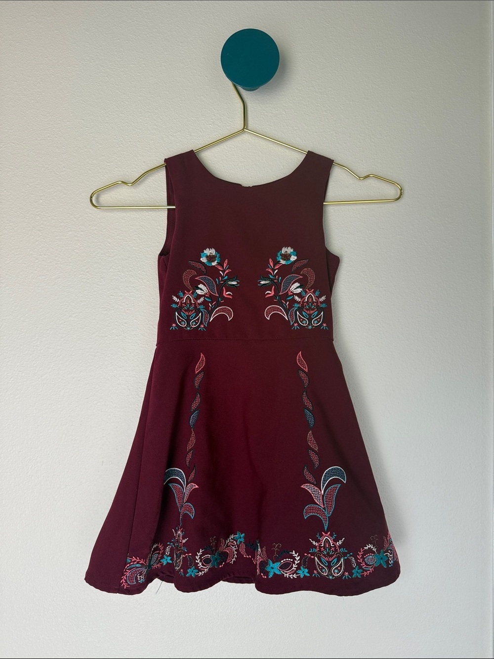 Girls Burgundy Sleeveless Dress with Decorative Zipper